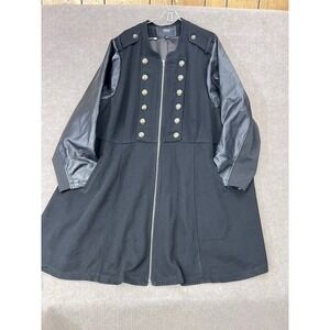 Torrid Plus Size 6 (6X) Black Wool Blend Military Style Coat Faux Leather Sleeve
